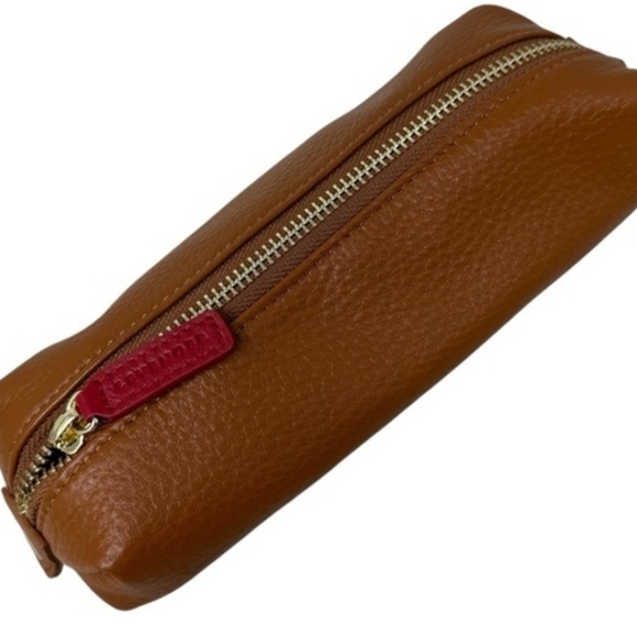 Levenger Handbags - Levenger Brown Pebbled Leather Pen Pencil Cosmetic Brush Case Zipper Pouch